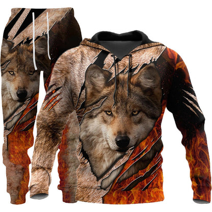 3D Wolf Print Tracksuit Men's Jogging Set