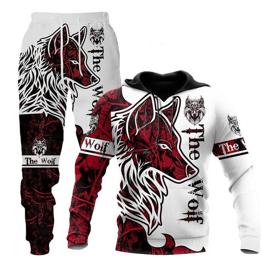 3D Wolf Print Tracksuit Men's Jogging Set