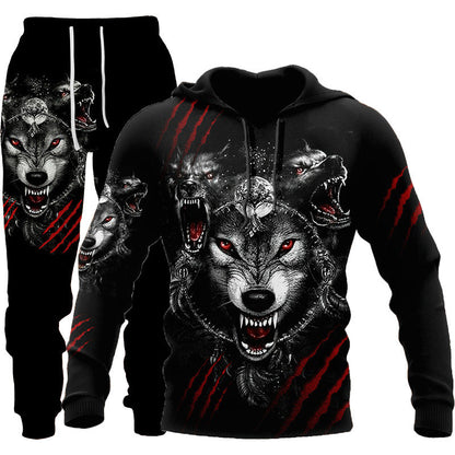 3D Wolf Print Tracksuit Men's Jogging Set