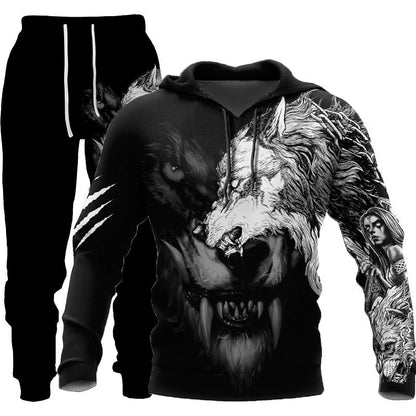 3D Wolf Print Tracksuit Men's Jogging Set