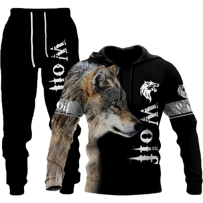 3D Wolf Print Tracksuit Men's Jogging Set