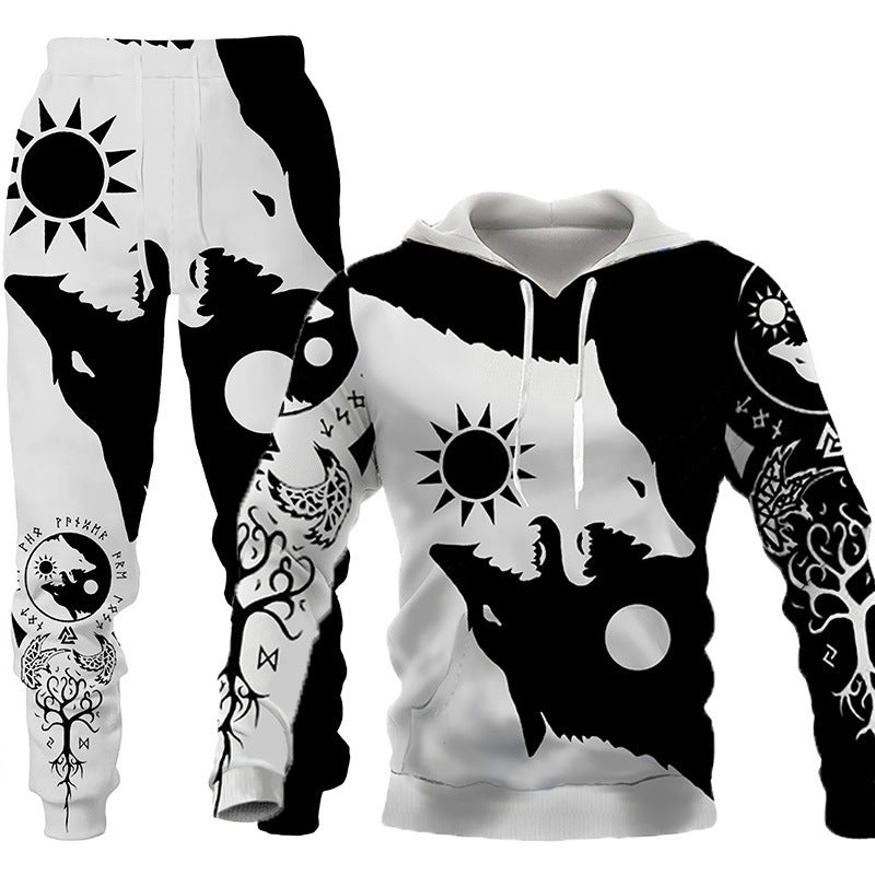 3D Wolf Print Tracksuit Men's Jogging Set