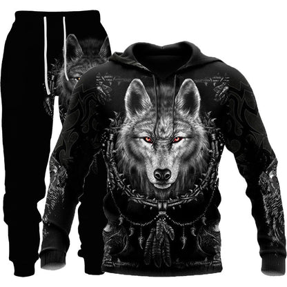 3D Wolf Print Tracksuit Men's Jogging Set
